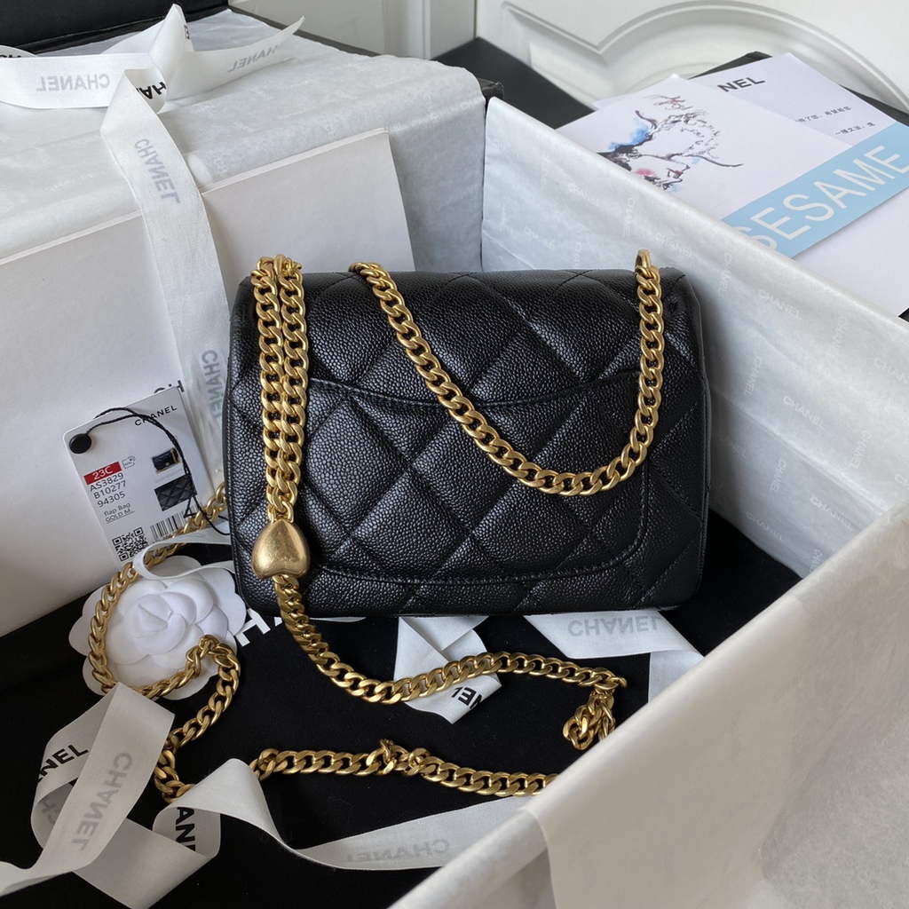 Chanel AS3829 Mini Flap Bag Grained Calfskin Gold-Tone Metal Black