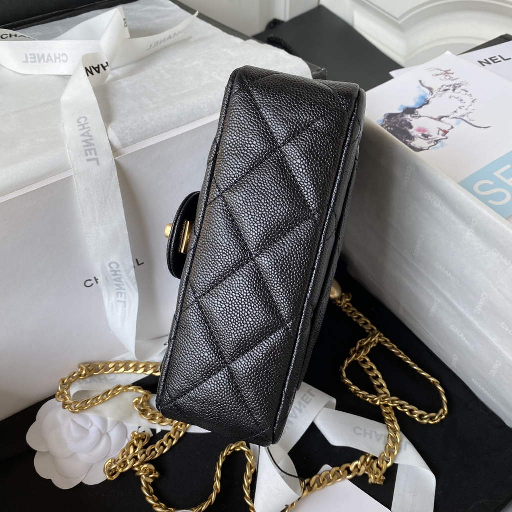 Chanel AS3829 Mini Flap Bag Grained Calfskin Gold-Tone Metal Black