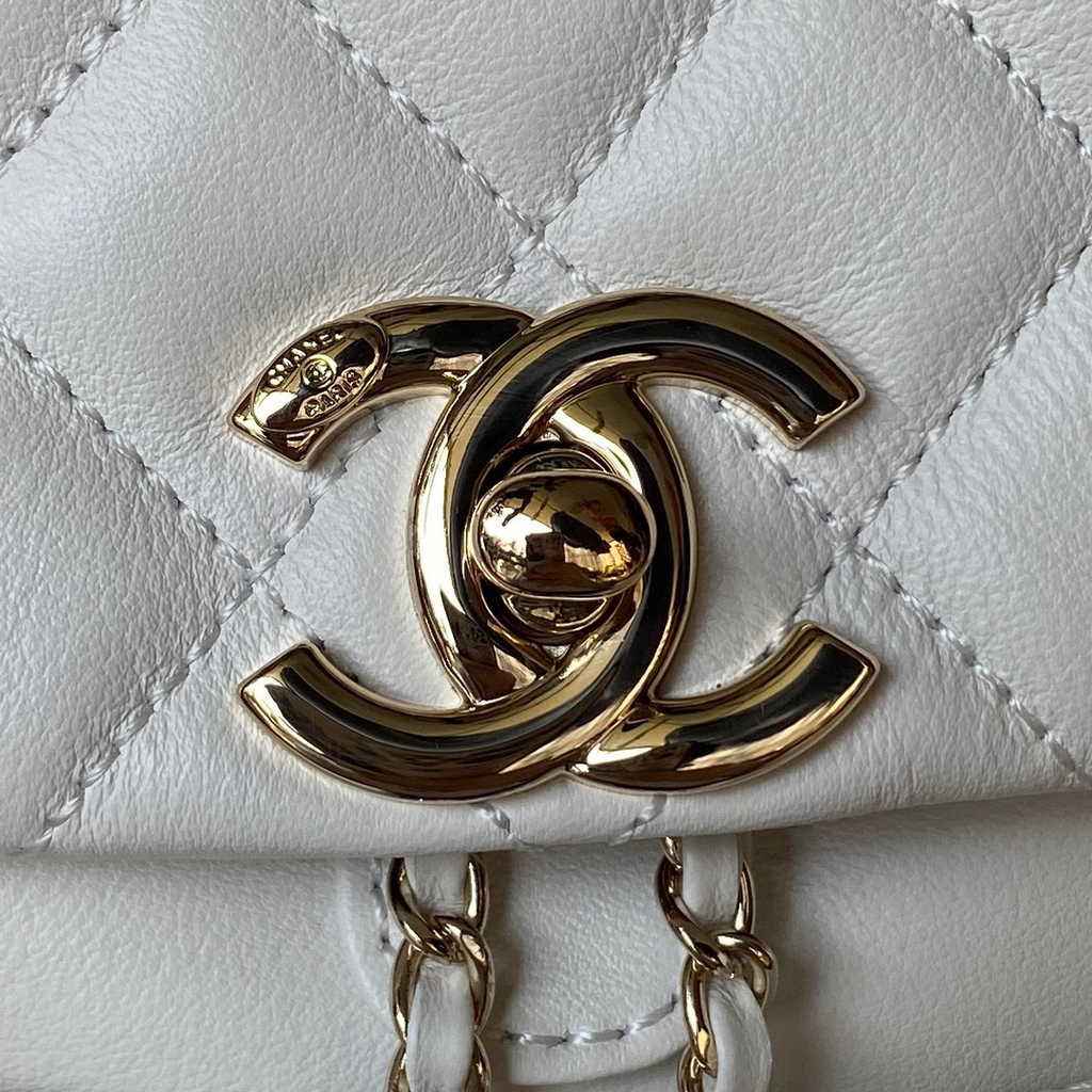 Chanel AS3860 backpack Lambskin gold White