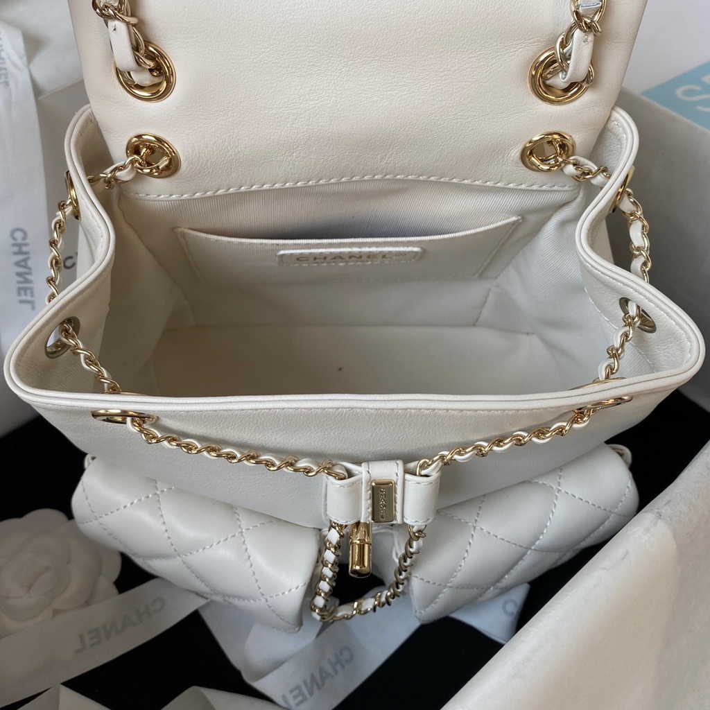 Chanel AS3860 backpack Lambskin gold White