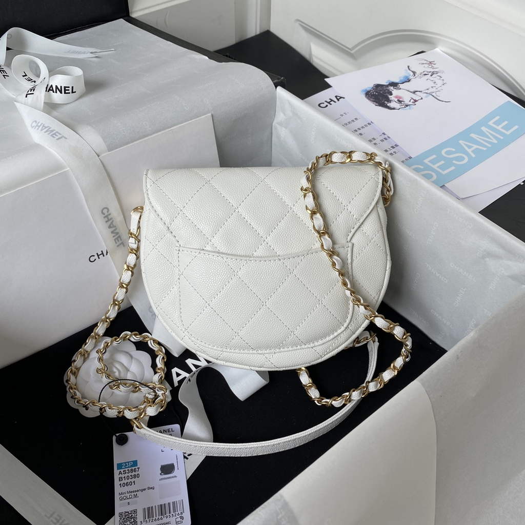 Chanel AS3867 Mini Messenger Bag Grained calfskin White