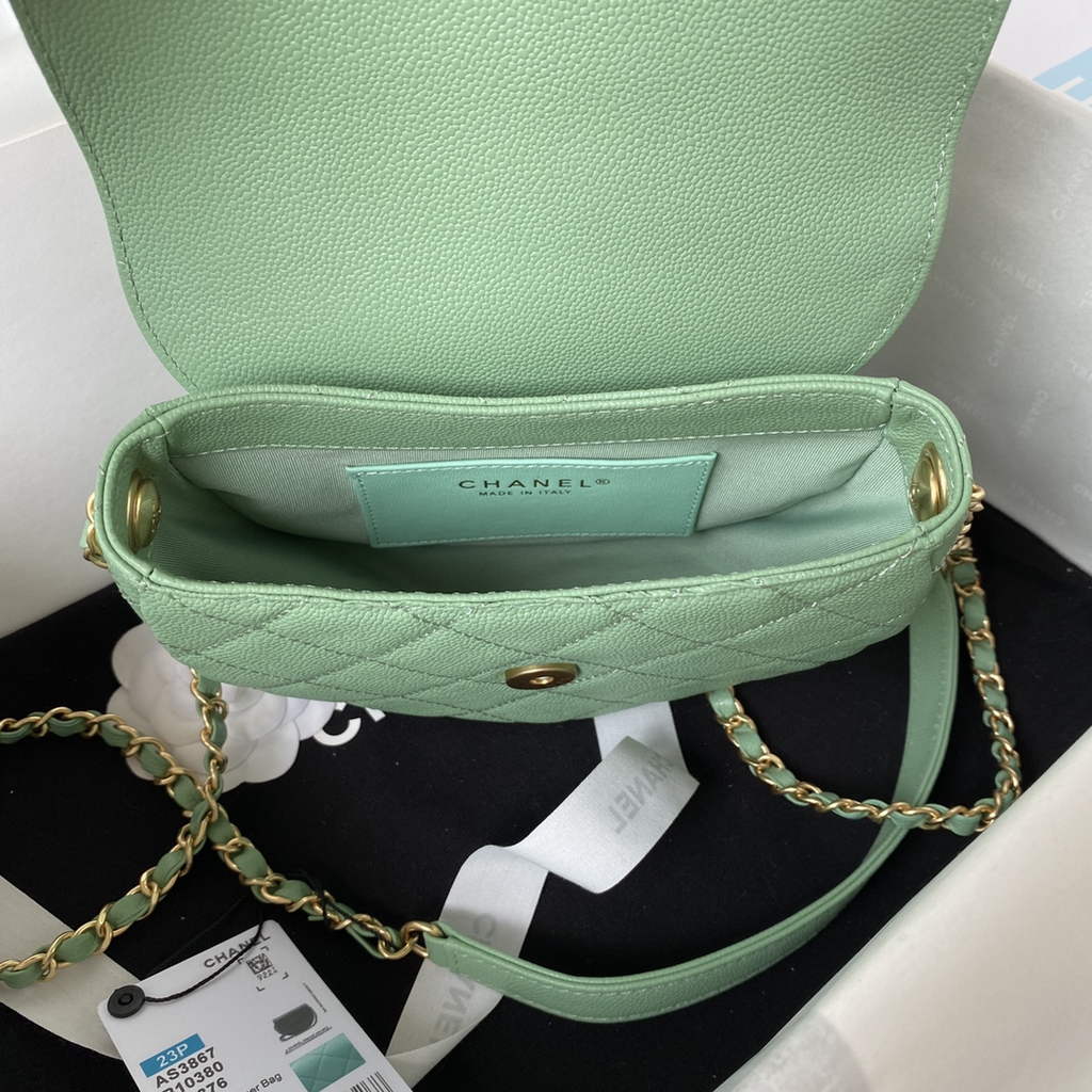 Chanel AS3867 Mini Messenger Bag Grained calfskin Green
