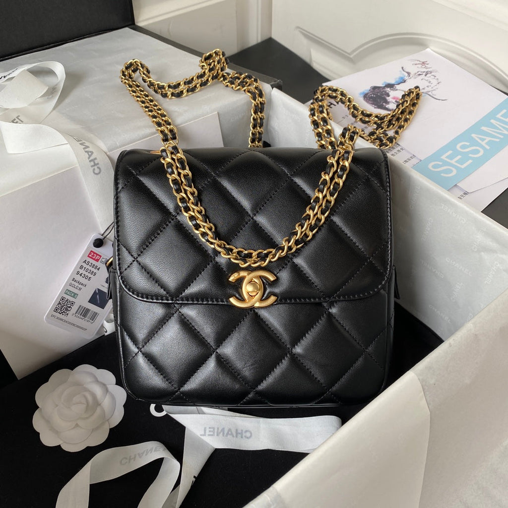 Chanel AS3884 Small Flap bag Lambskin gold-tone metal Black