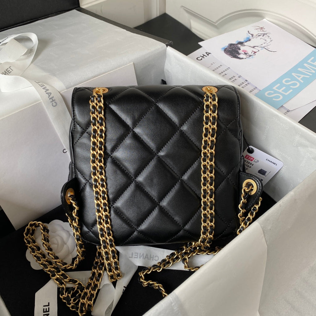Chanel AS3884 Small Flap bag Lambskin gold-tone metal Black