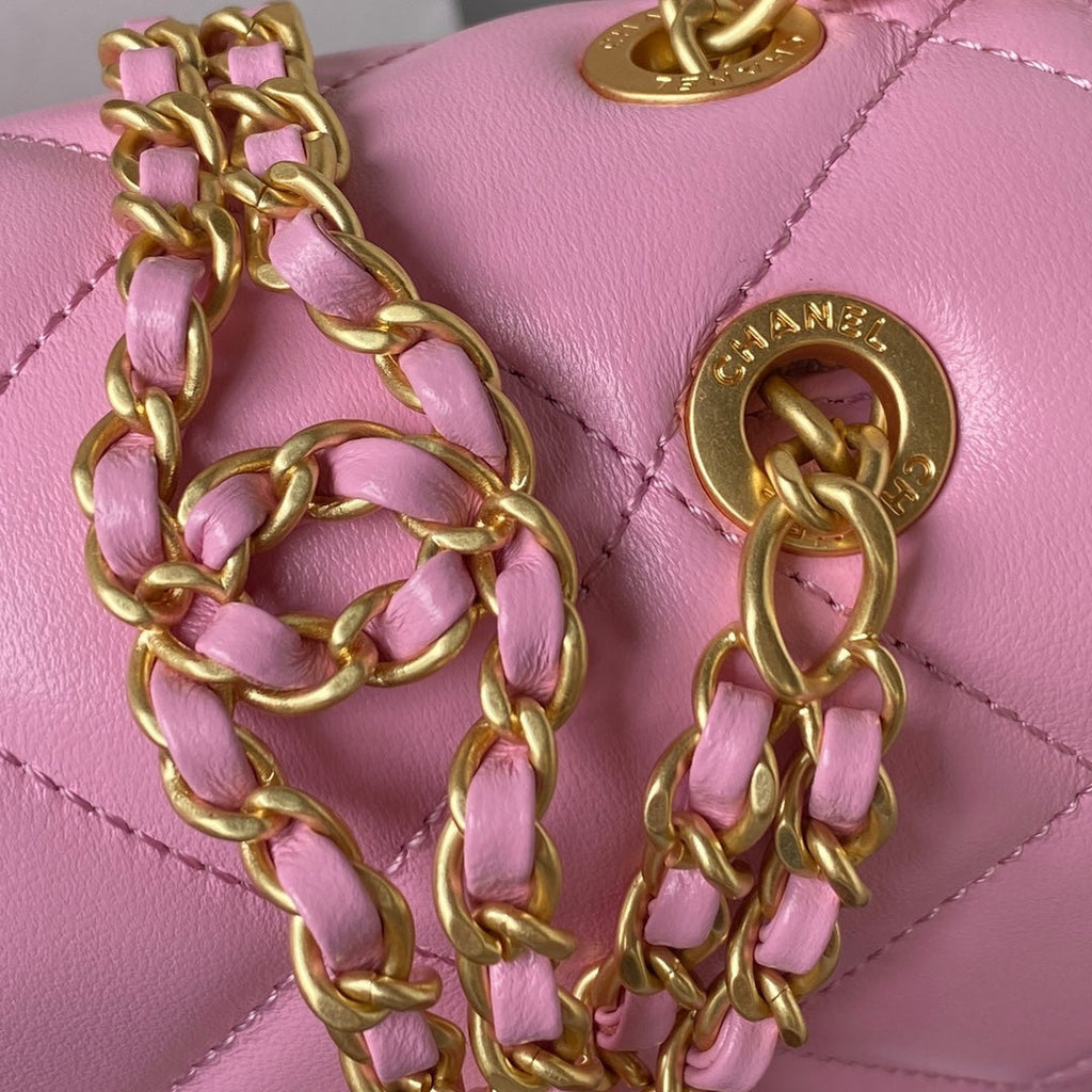 Chanel AS3884 Small Flap bag Lambskin gold-tone metal Pink