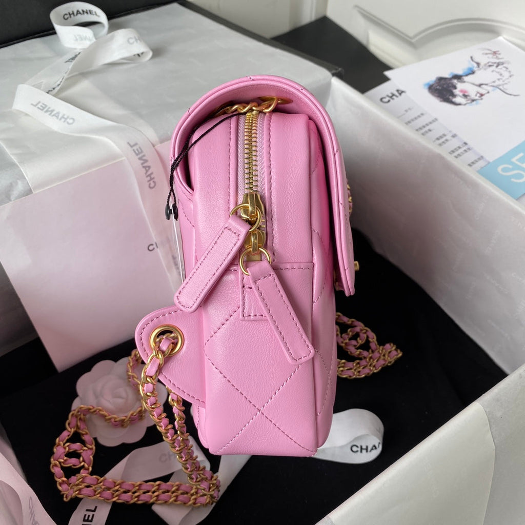 Chanel AS3884 Small Flap bag Lambskin gold-tone metal Pink