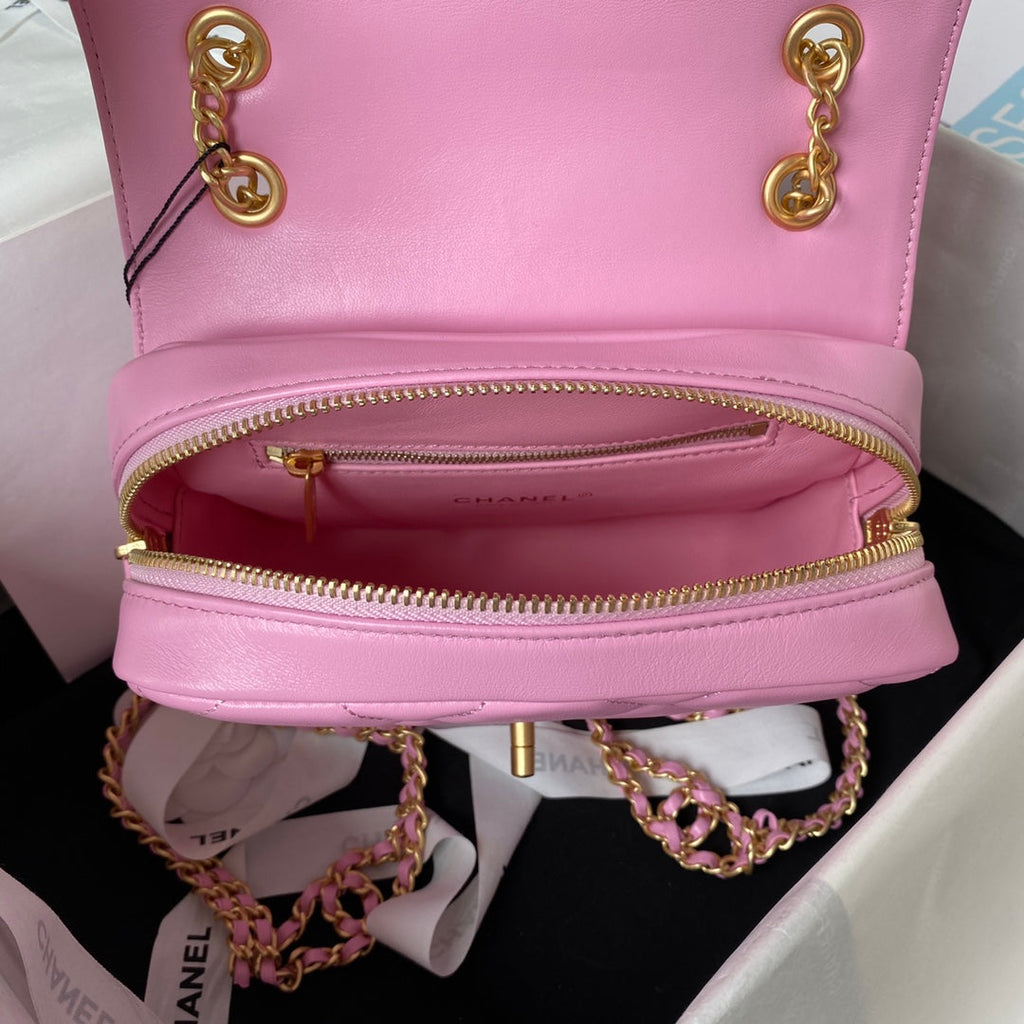 Chanel AS3884 Small Flap bag Lambskin gold-tone metal Pink