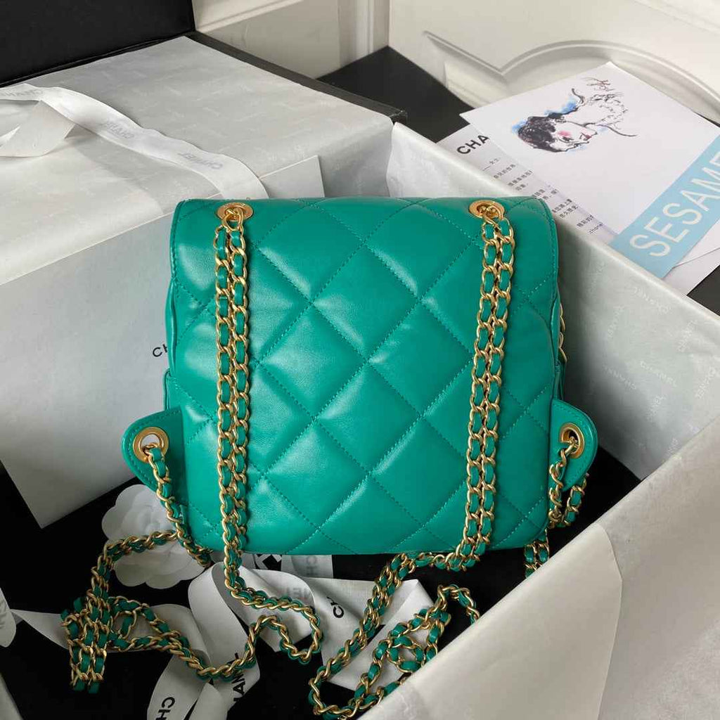 Chanel AS3884 Small Flap bag Lambskin gold-tone metal Green