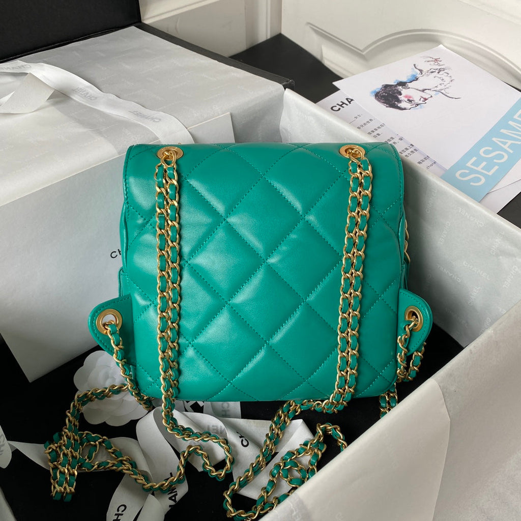 Chanel AS3884 Small Flap bag Lambskin gold-tone metal Green