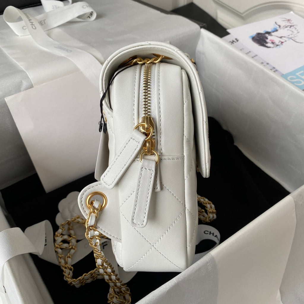 Chanel AS3884 Small Flap bag Lambskin gold-tone metal Beige