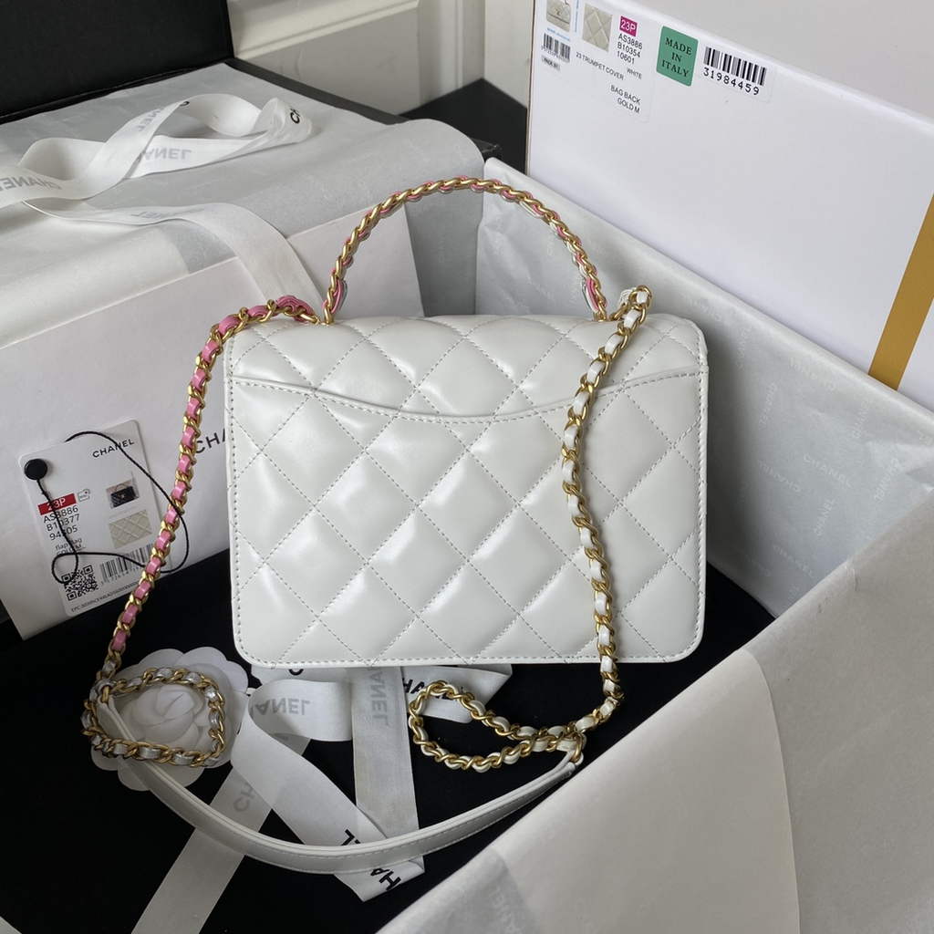 Chanel AS3886 Mini Flap Bag with Top Handle Shiny Calfskin Gold Beige