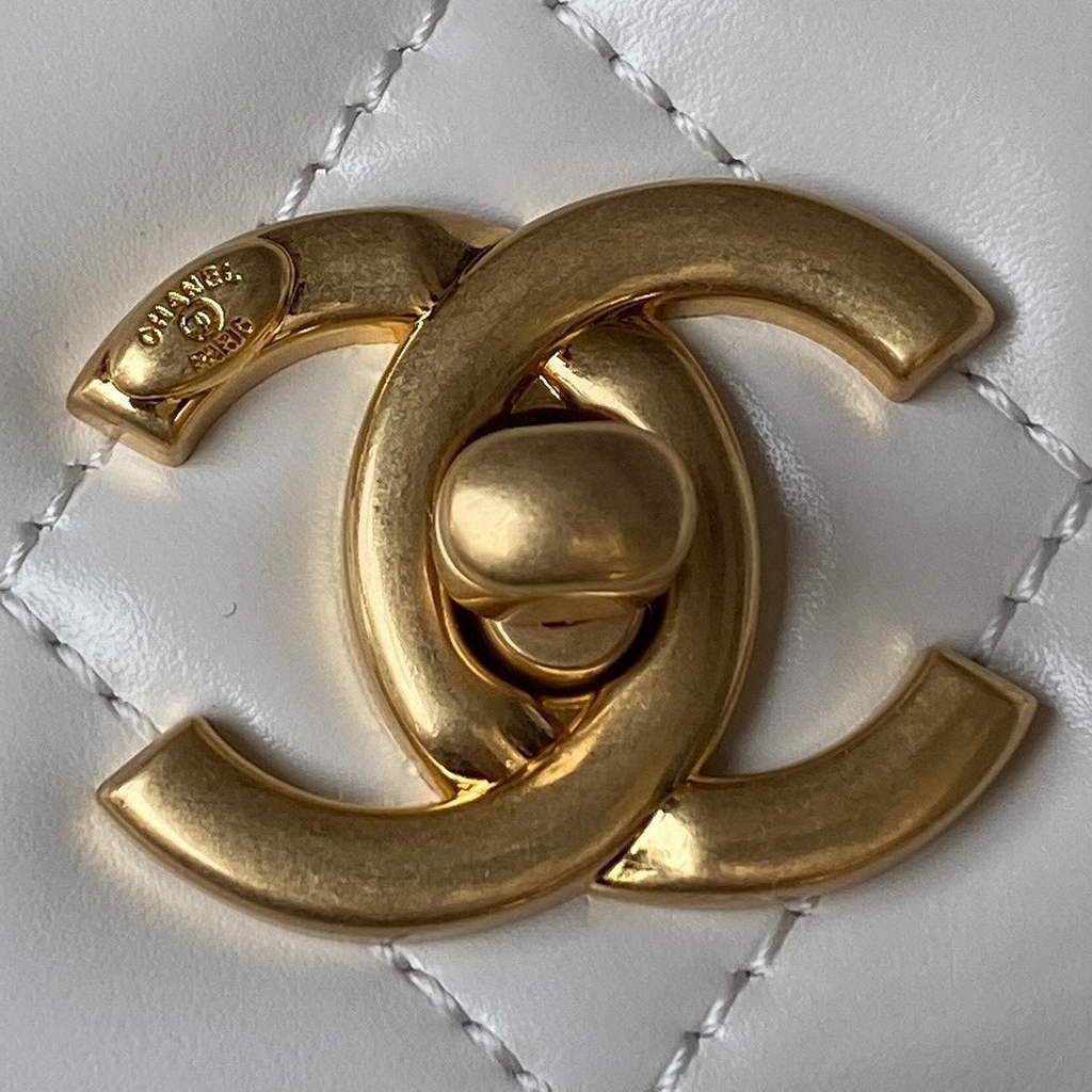 Chanel AS3886 Mini Flap Bag with Top Handle Shiny Calfskin Gold Beige