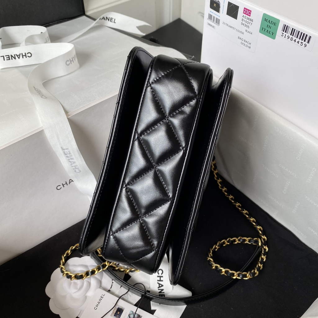 Chanel AS3886 Mini Flap Bag with Top Handle Shiny Calfskin Gold Black