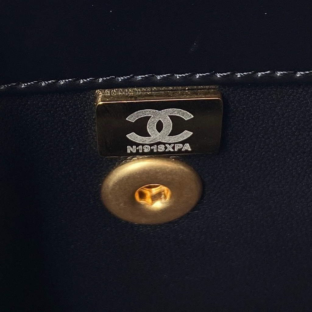 Chanel AS3886 Mini Flap Bag with Top Handle Shiny Calfskin Gold Black