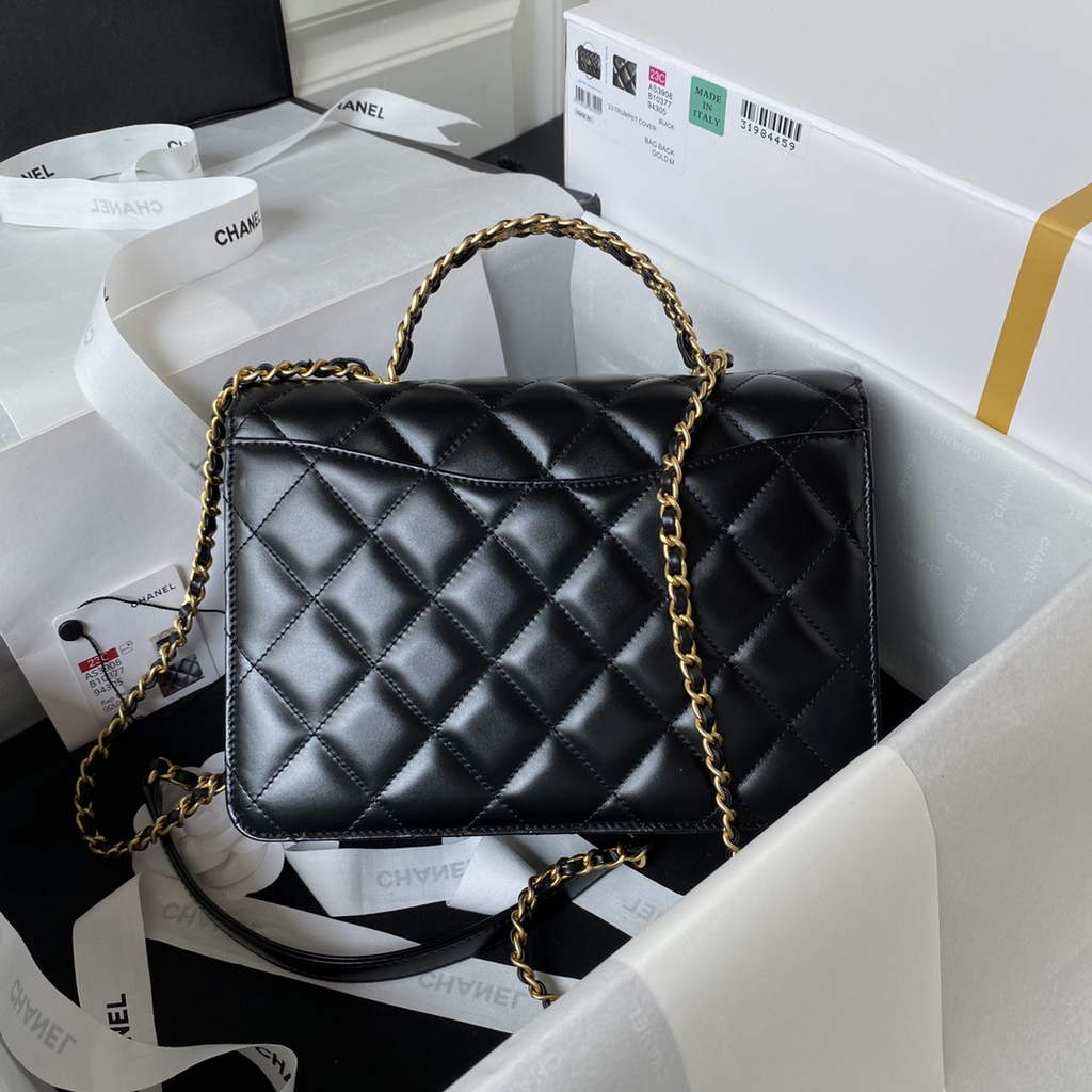 Chanel AS3908 Small Flap Bag with Top Handle Shiny calfskin Black