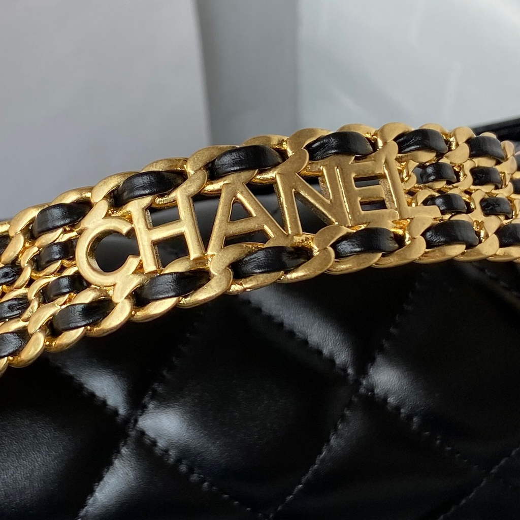 Chanel AS3908 Small Flap Bag with Top Handle Shiny calfskin Black