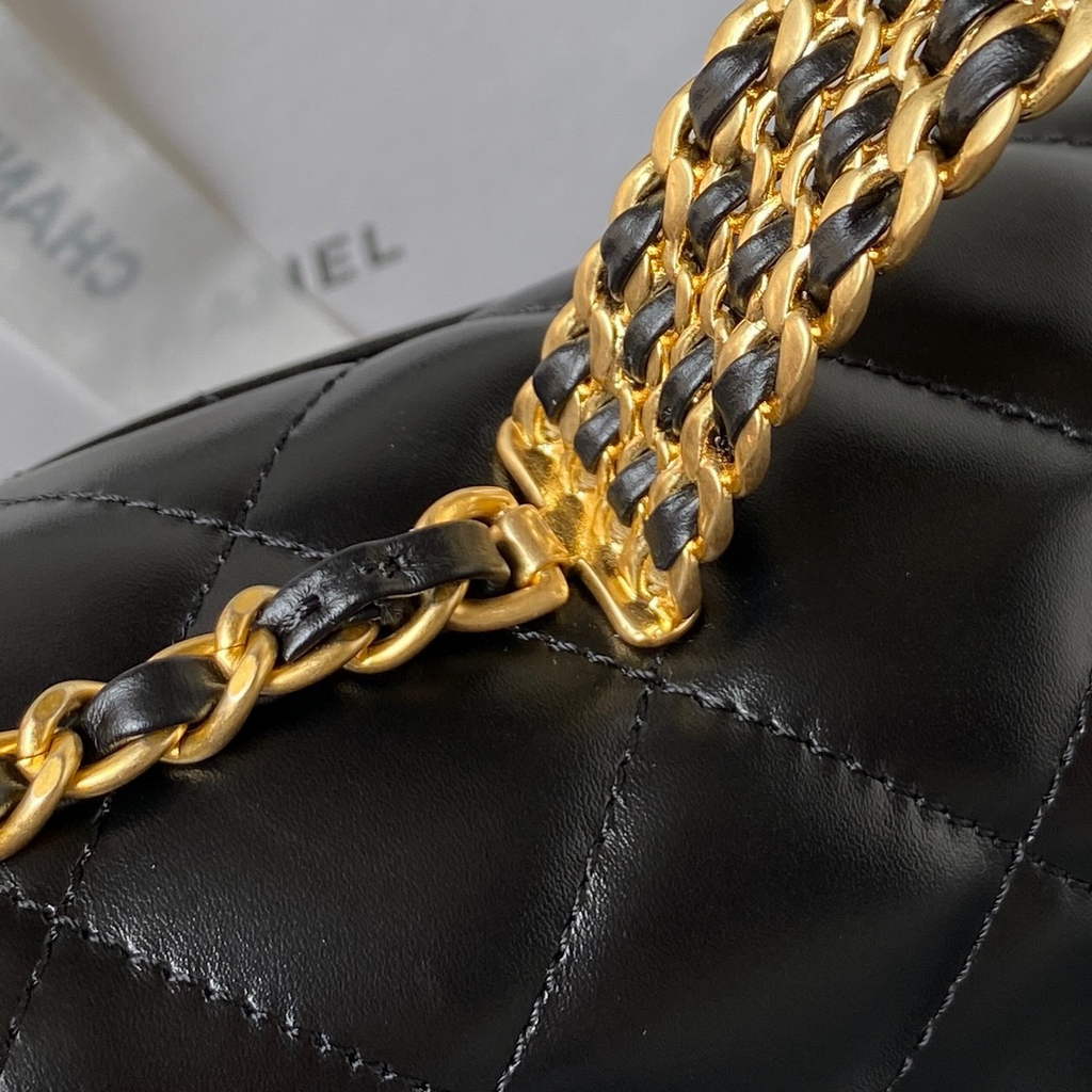 Chanel AS3908 Small Flap Bag with Top Handle Shiny calfskin Black