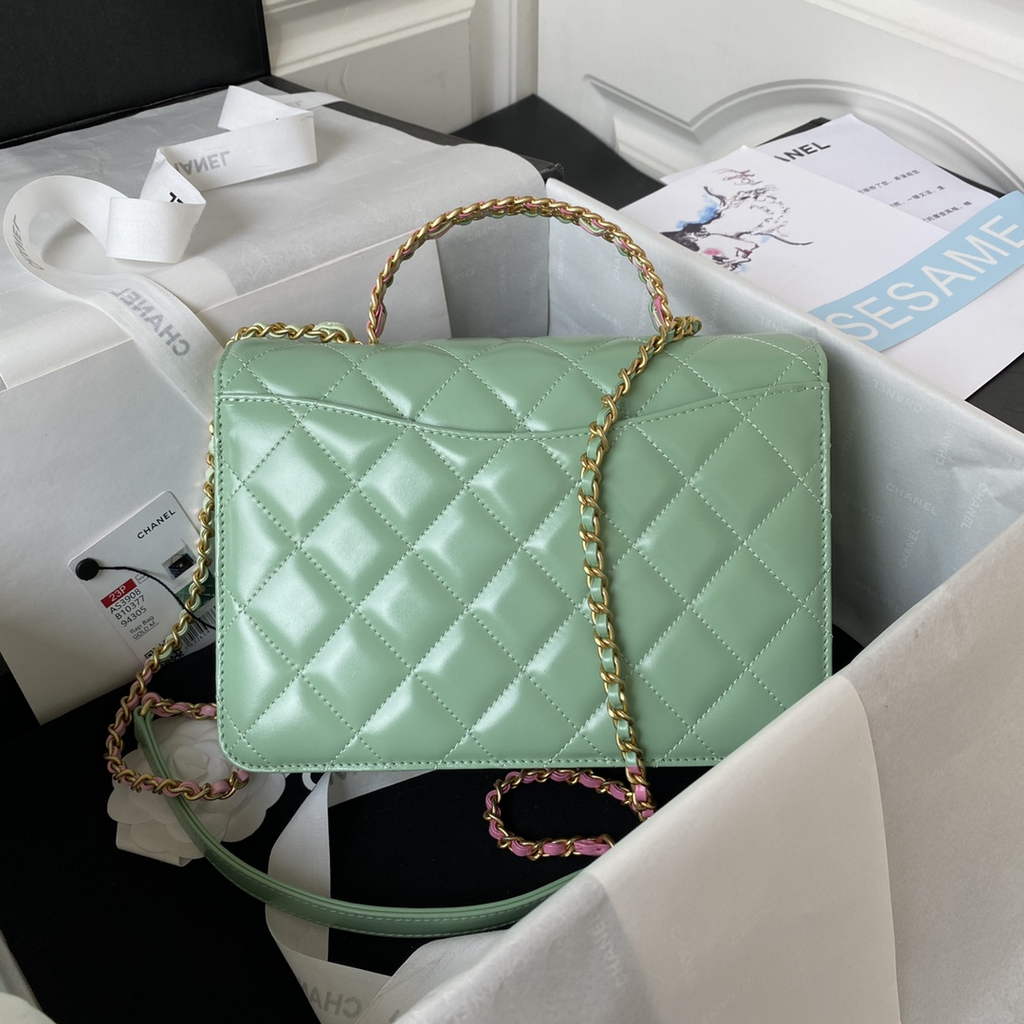 Chanel AS3908 Small Flap Bag with Top Handle Shiny calfskin Light Pink