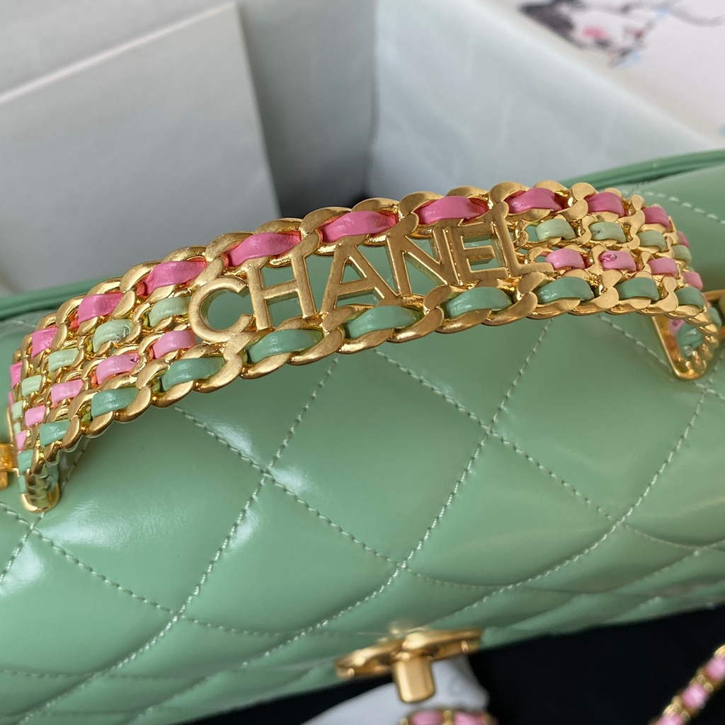 Chanel AS3908 Small Flap Bag with Top Handle Shiny calfskin Light Pink
