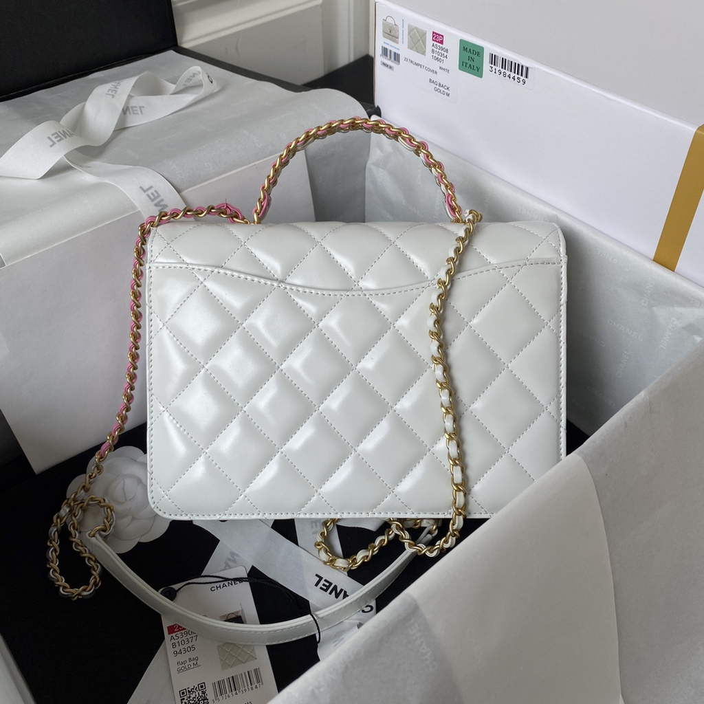 Chanel AS3908 Small Flap Bag with Top Handle Shiny calfskin Beige
