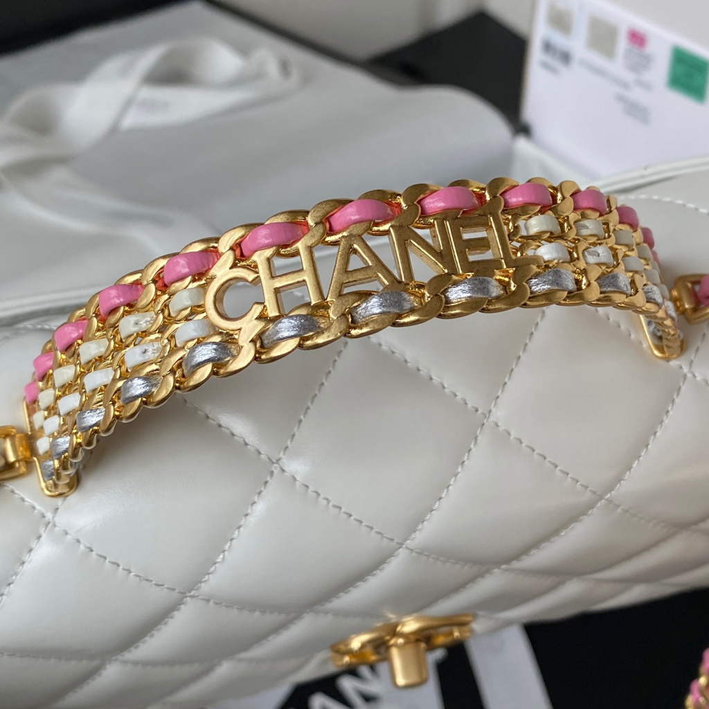 Chanel AS3908 Small Flap Bag with Top Handle Shiny calfskin Beige