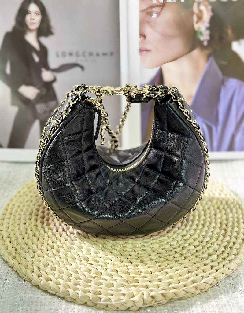 Chanel AS3917 Small Hobo Bag Lambskin Shiny Light Gold Metal Black