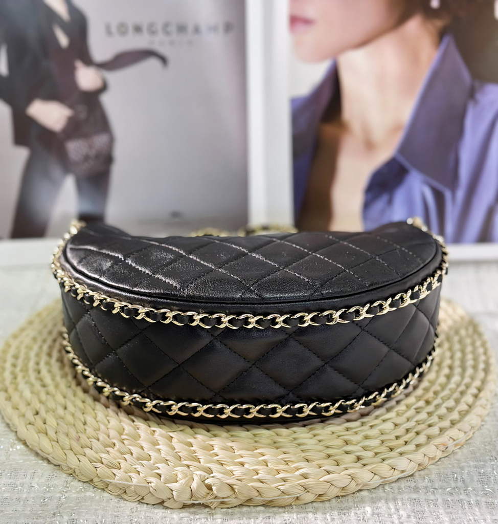 Chanel AS3917 Small Hobo Bag Lambskin Shiny Light Gold Metal Black