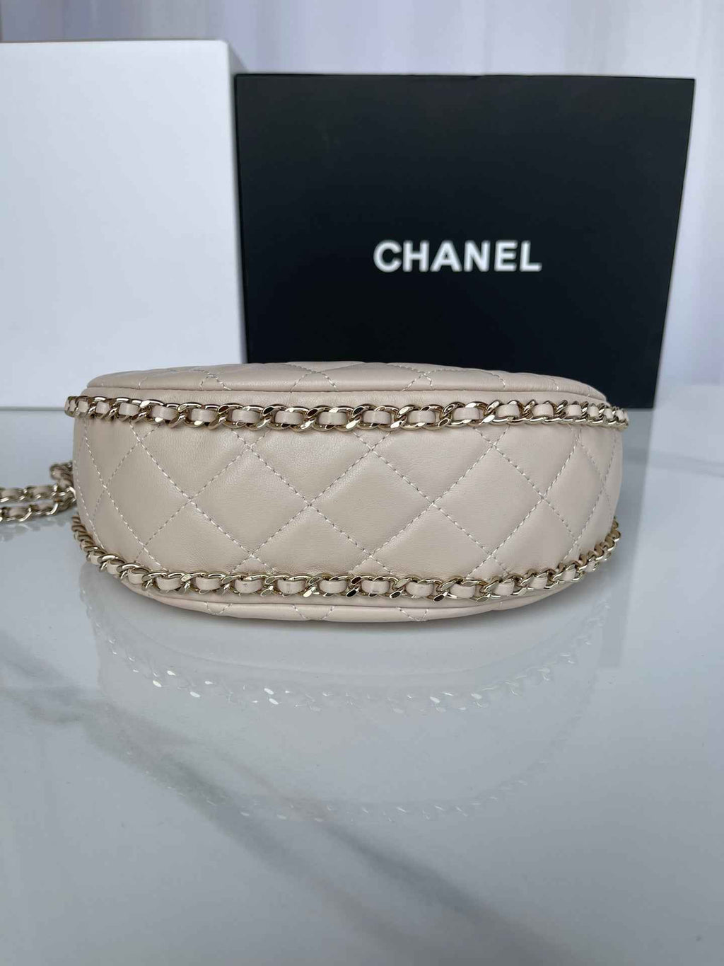 Chanel AS3917 Small Hobo Bag Lambskin Shiny Light Gold Metal Beige