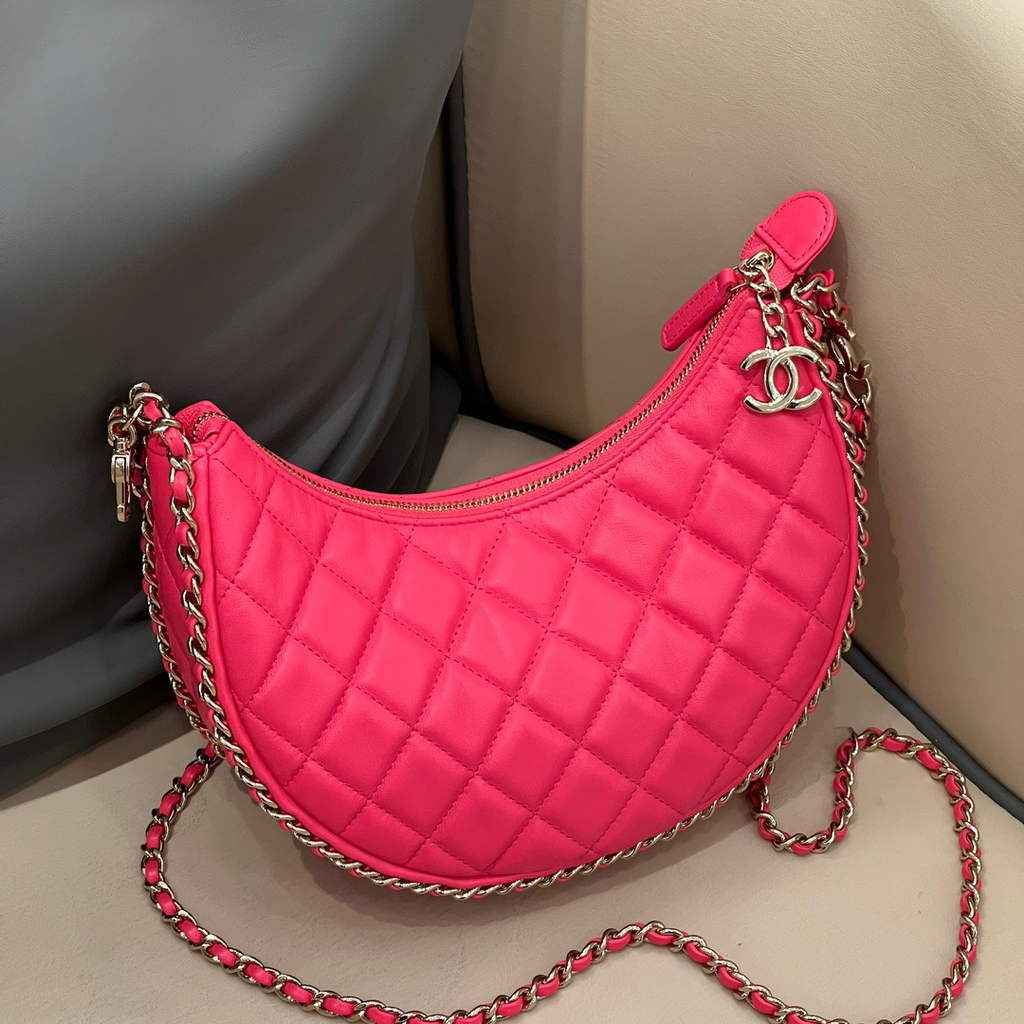 Chanel AS3917 Small Hobo Bag Lambskin Shiny Light Gold Metal Pink