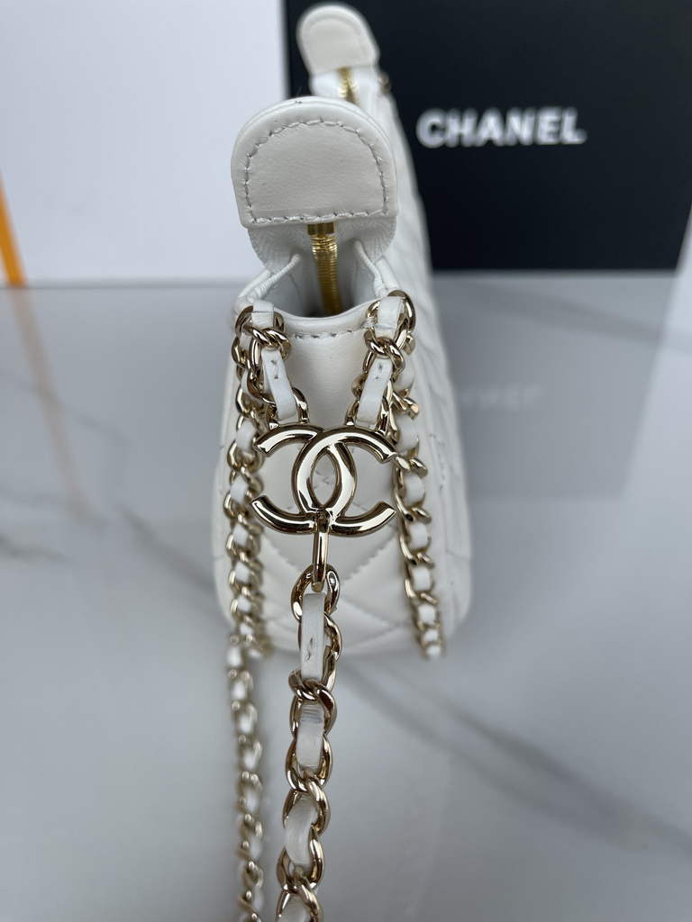 Chanel AS3917 Small Hobo Bag Lambskin Shiny Light Gold Metal White