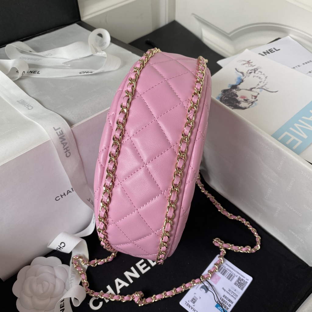 Chanel AS3917 Small Hobo Bag Lambskin Shiny Light Gold Metal Pink
