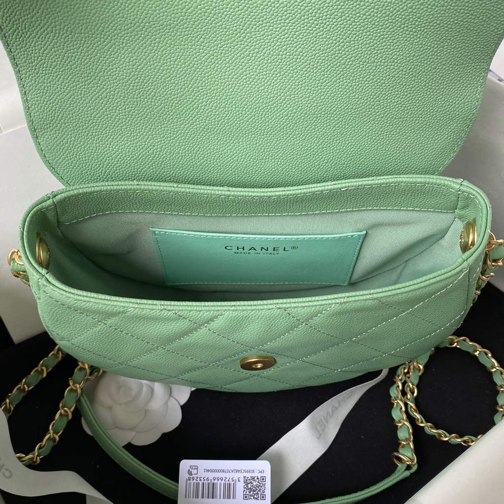 Chanel AS3919 Small Messenger Bag Grained calfskin Green