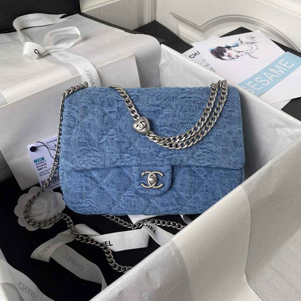 Chanel AS3921 Small Flap Bag Denim Silver-Tone Metal Blue