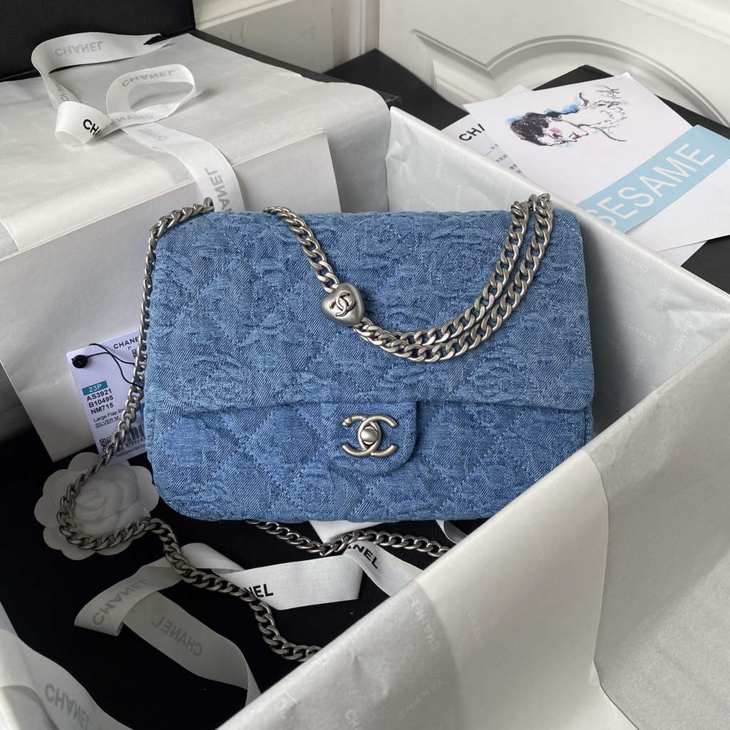 Chanel AS3921 Small Flap Bag Denim Silver-Tone Metal Blue