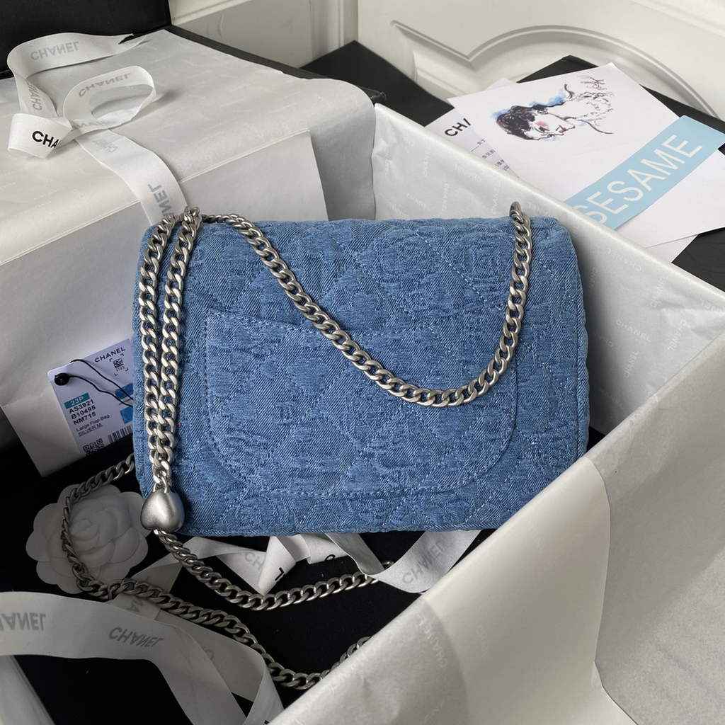 Chanel AS3921 Small Flap Bag Denim Silver-Tone Metal Blue