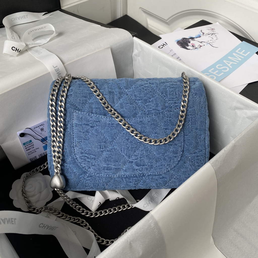Chanel AS3921 Small Flap Bag Denim Silver-Tone Metal Blue