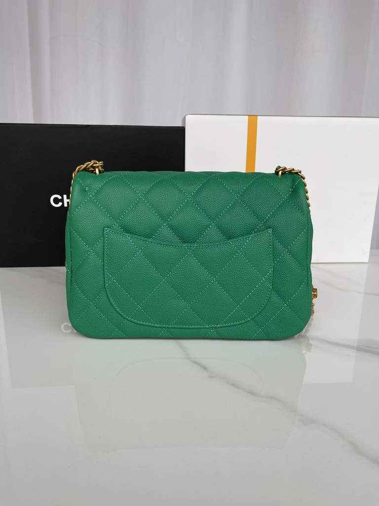 Chanel AS3921 Small Flap Bag Grained Calfskin Gold-Tone Metal Green