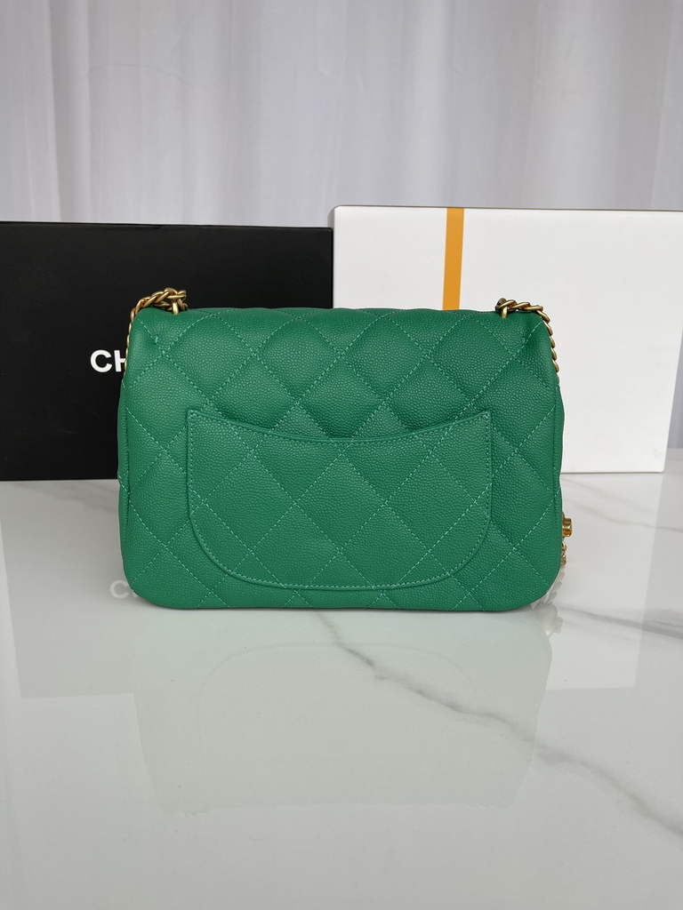 Chanel AS3921 Small Flap Bag Grained Calfskin Gold-Tone Metal Green