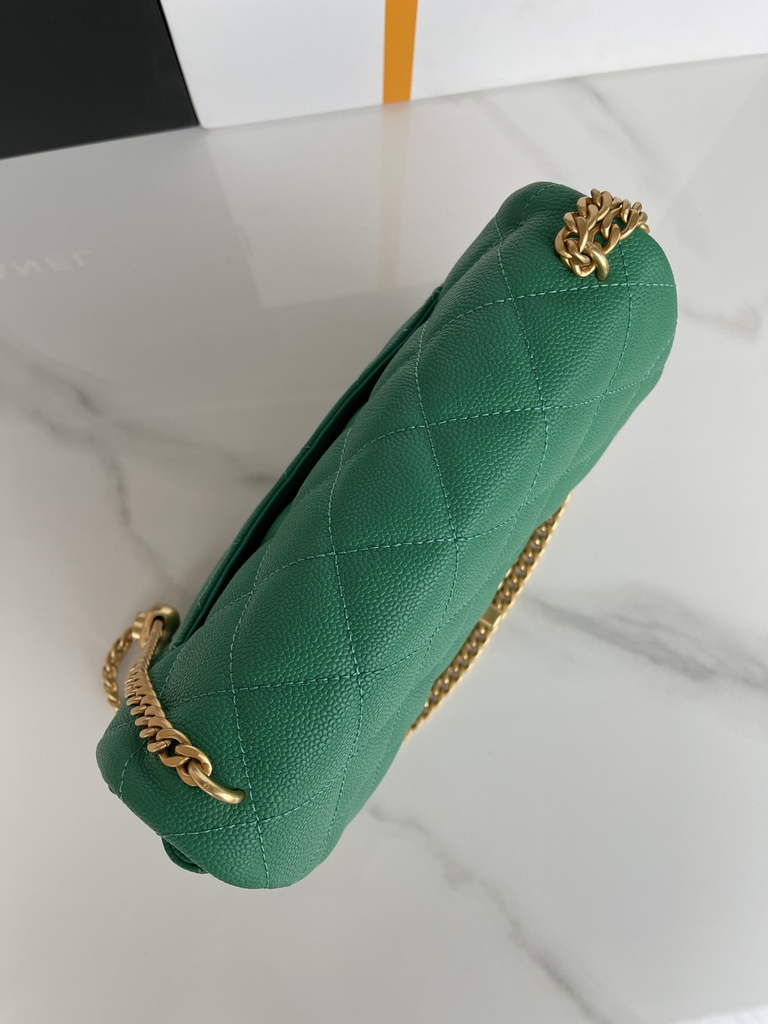 Chanel AS3921 Small Flap Bag Grained Calfskin Gold-Tone Metal Green
