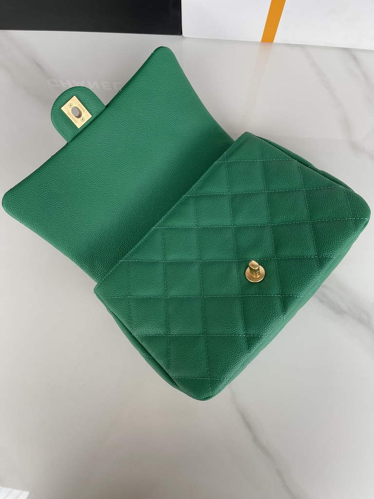 Chanel AS3921 Small Flap Bag Grained Calfskin Gold-Tone Metal Green