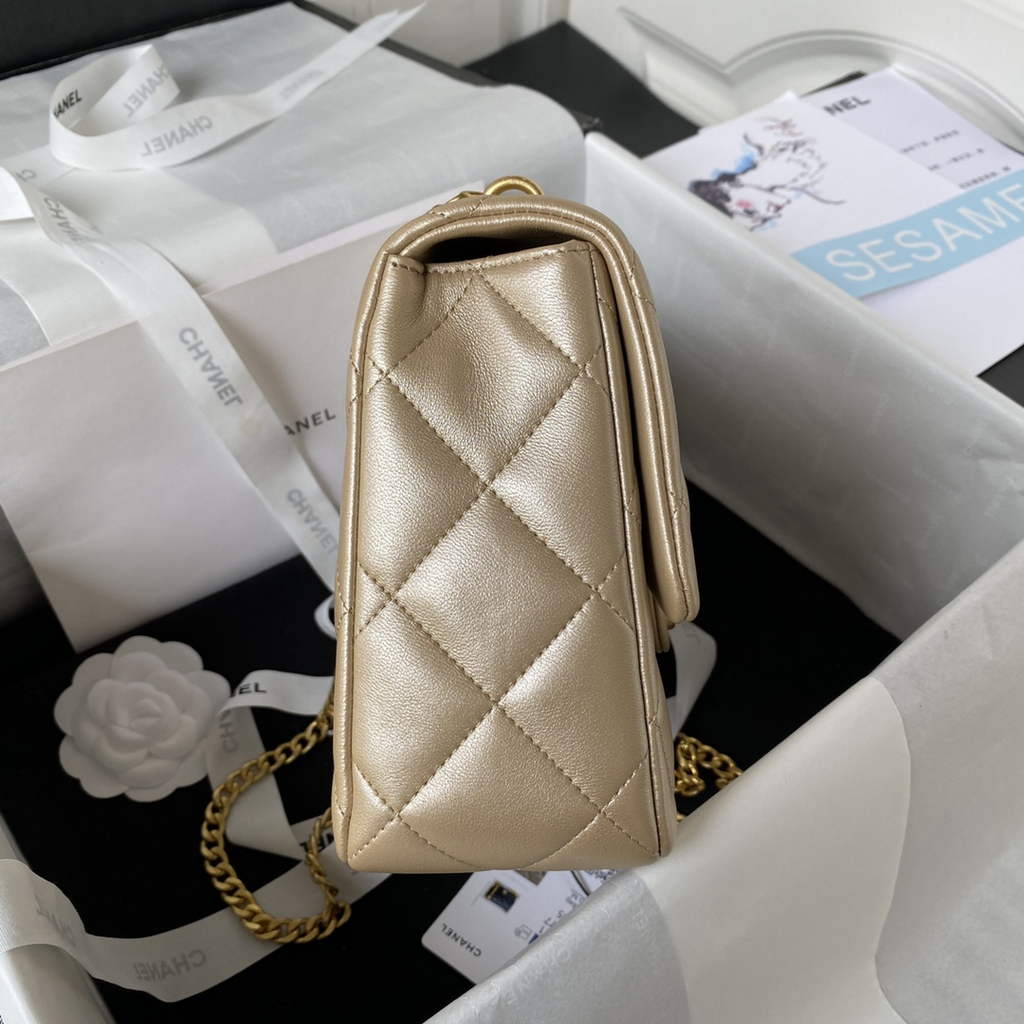 Chanel AS3921 Small Flap Bag Grained Calfskin Gold-Tone Metal Gold