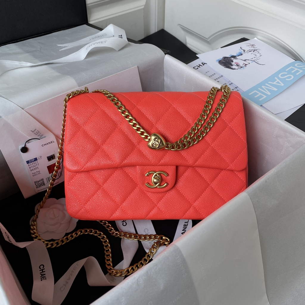 Chanel AS3921 Small Flap Bag Grained Calfskin Gold-Tone Metal Red