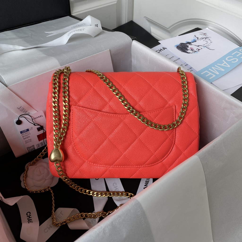 Chanel AS3921 Small Flap Bag Grained Calfskin Gold-Tone Metal Red