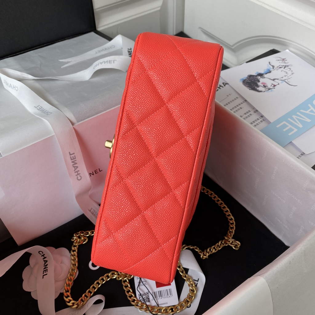 Chanel AS3921 Small Flap Bag Grained Calfskin Gold-Tone Metal Red
