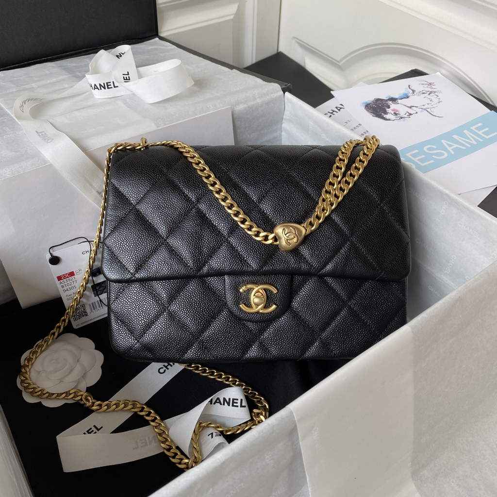 Chanel AS3921 Small Flap Bag Grained Calfskin Gold-Tone Metal Black