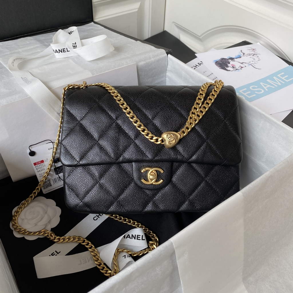 Chanel AS3921 Small Flap Bag Grained Calfskin Gold-Tone Metal Black