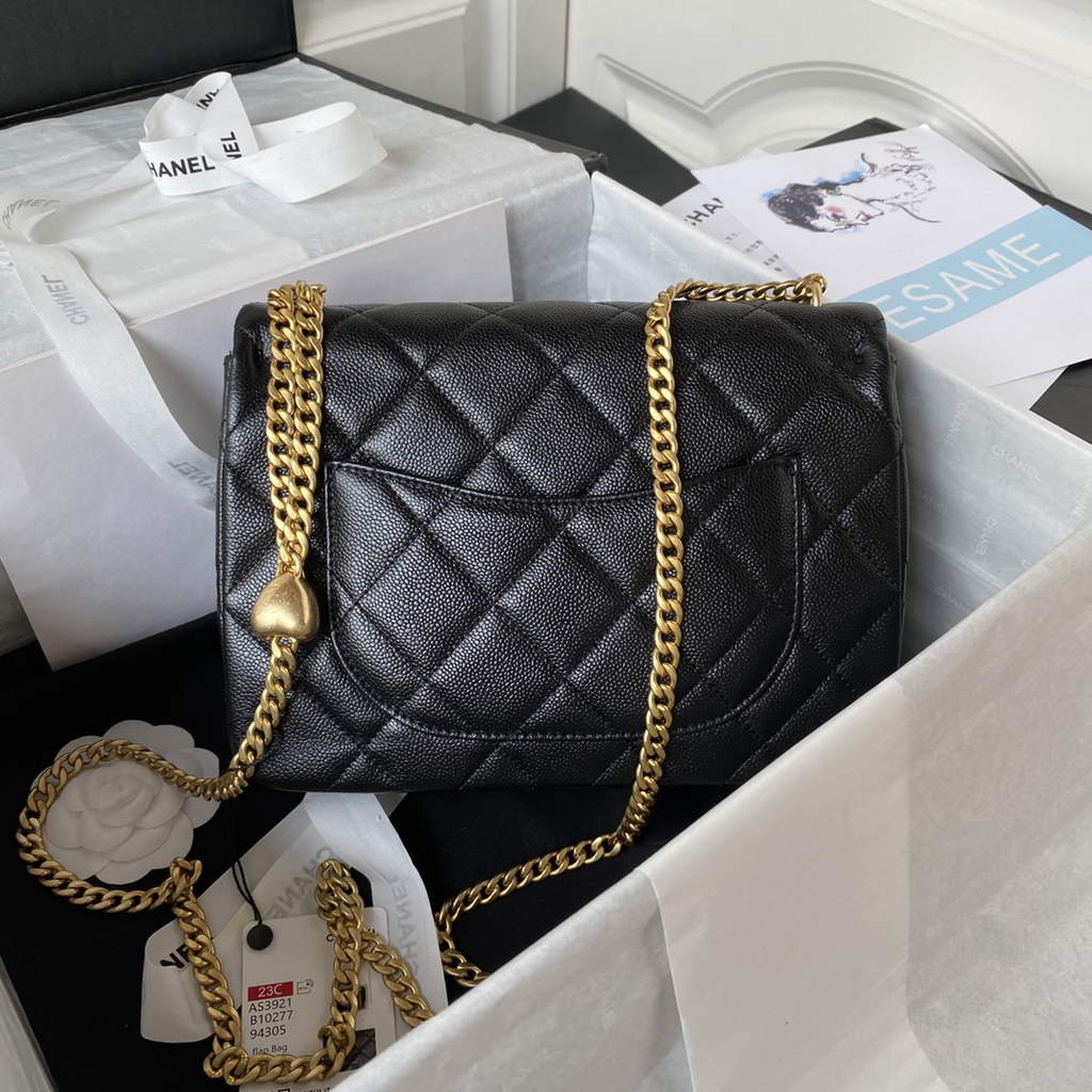 Chanel AS3921 Small Flap Bag Grained Calfskin Gold-Tone Metal Black