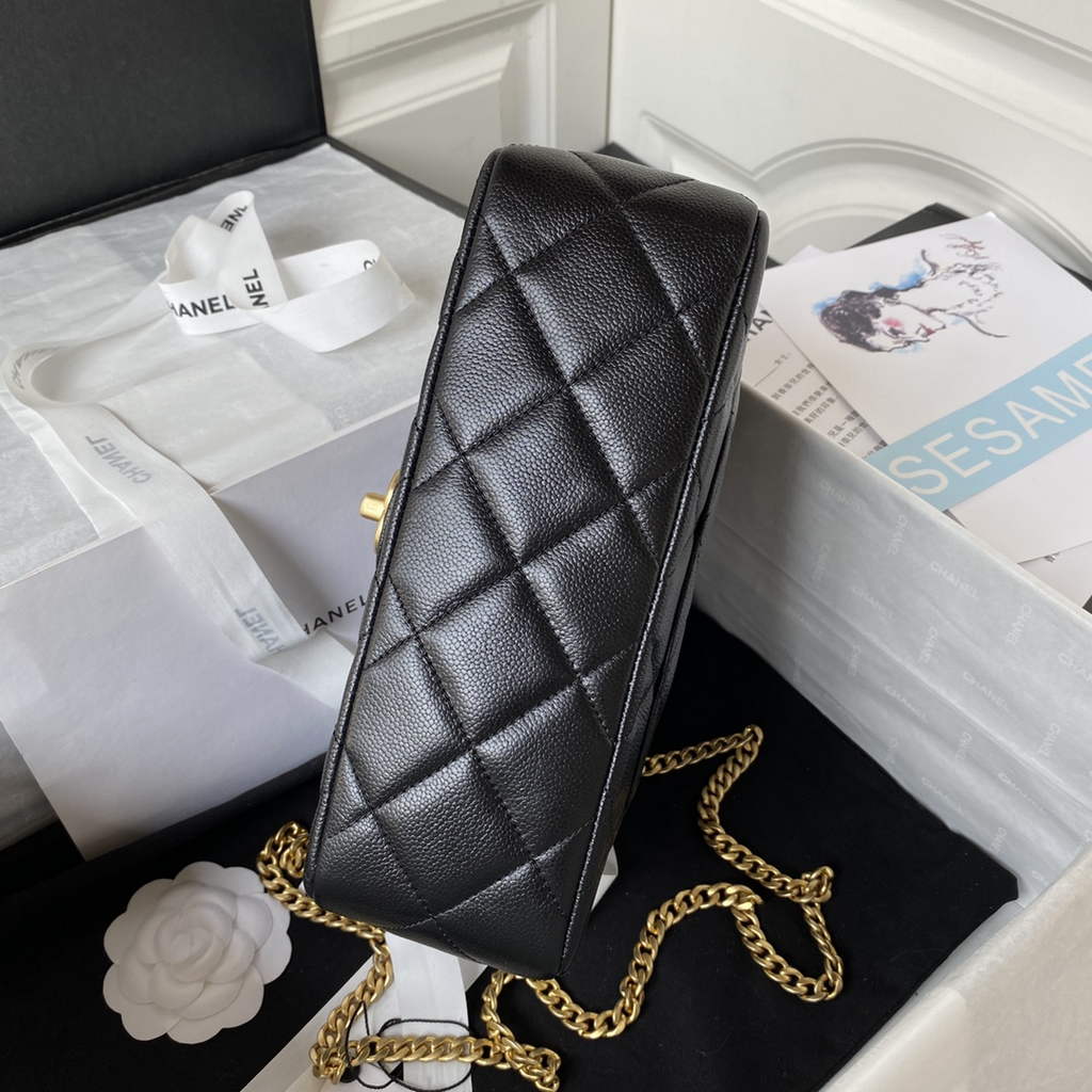 Chanel AS3921 Small Flap Bag Grained Calfskin Gold-Tone Metal Black