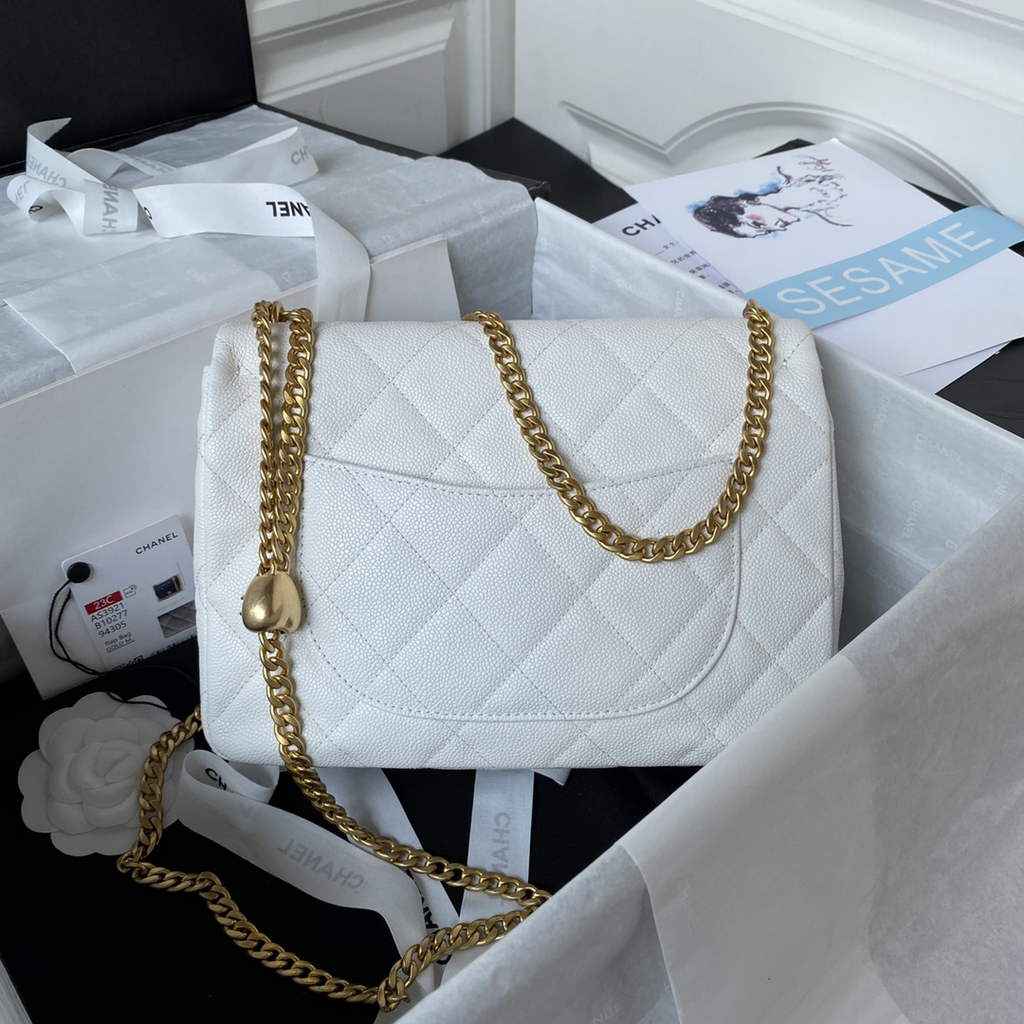 Chanel AS3921 Small Flap Bag Grained Calfskin Gold-Tone Metal White