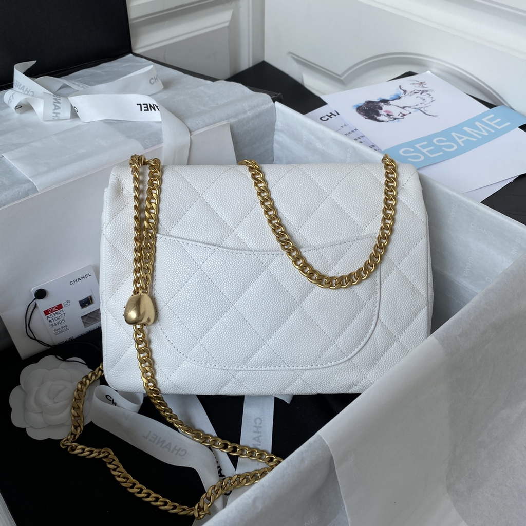 Chanel AS3921 Small Flap Bag Grained Calfskin Gold-Tone Metal White